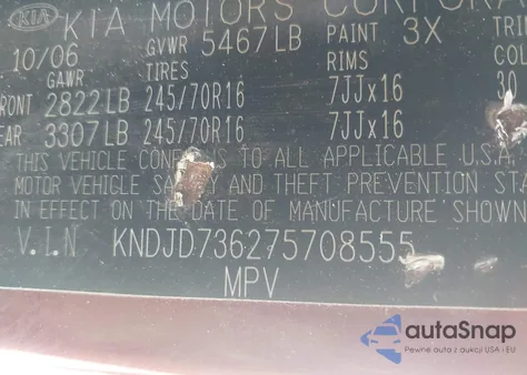 2007 Kia Sorento Ex from USA, damaged, VIN KNDJD736275708555